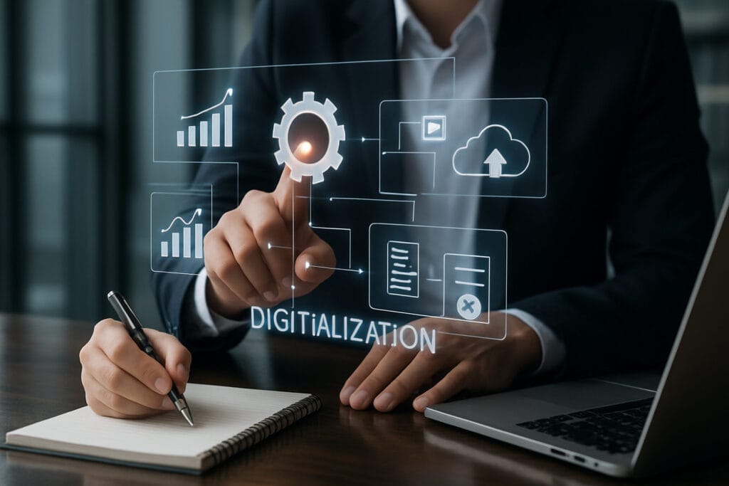 Équipe travaillant sur la digitalisation des processus