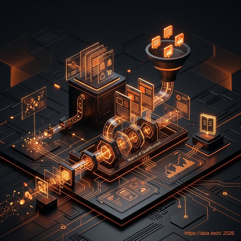 Visualisation du flux de conversion PQL vers SQL via des contenus SEO transactionnels et une matrice de qualification technique pour l'autorité IABA.