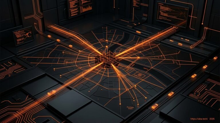 Représentation conceptuelle d'un réseau de données survolant Bordeaux, illustrant le verrouillage du marché local pour les entreprises.