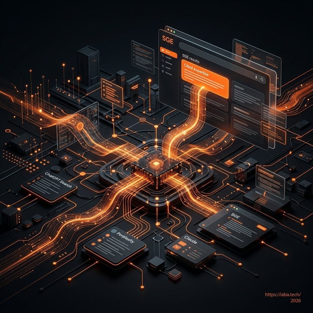 Schéma technique montrant l'indexation de contenu structuré pour le Answer Engine Optimization au sein de l'infrastructure GEO.