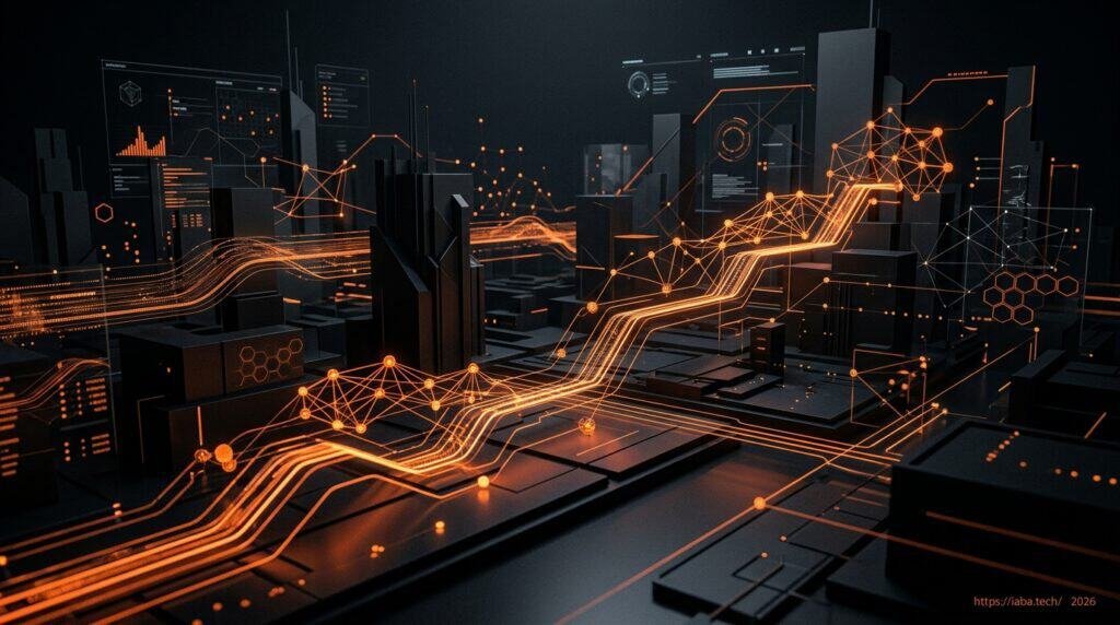 Graphique de croissance exponentielle et flux de données immobilières, illustrant le service de Growth Hacking pour administrateurs de biens.