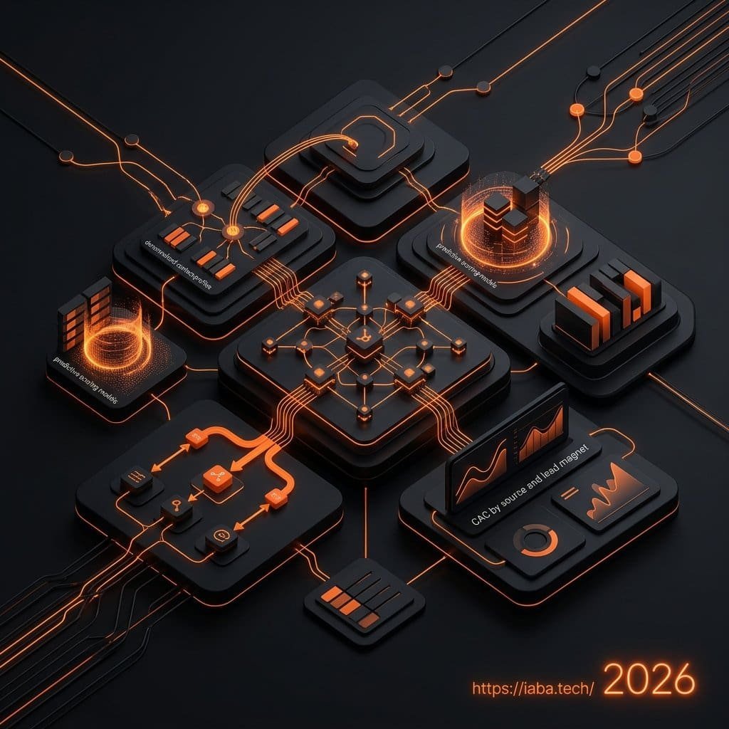 Schéma technique d'une infrastructure HubSpot montrant la dénormalisation des contacts, flux API-first et webhooks en temps réel.