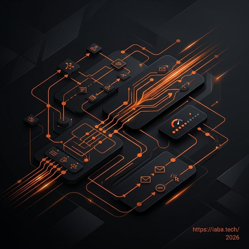 Schéma technique de flux de données avec déclencheurs webhooks, scoring comportemental ultra-rapide et optimisation de séquences email par le clic.