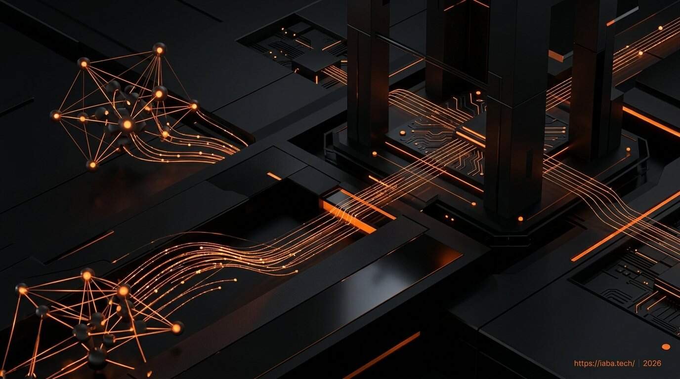 Visualisation de flux de données IA interconnectés illustrant la personnalisation et l'automatisation pour la gestion de copropriétés.