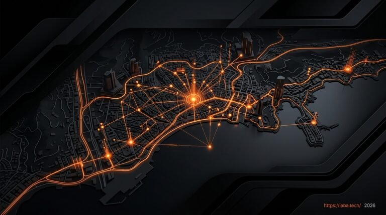 Visualisation de flux de données interconnectés sur une topographie urbaine de Nice, symbolisant notre infrastructure d’acquisition stratégique.
