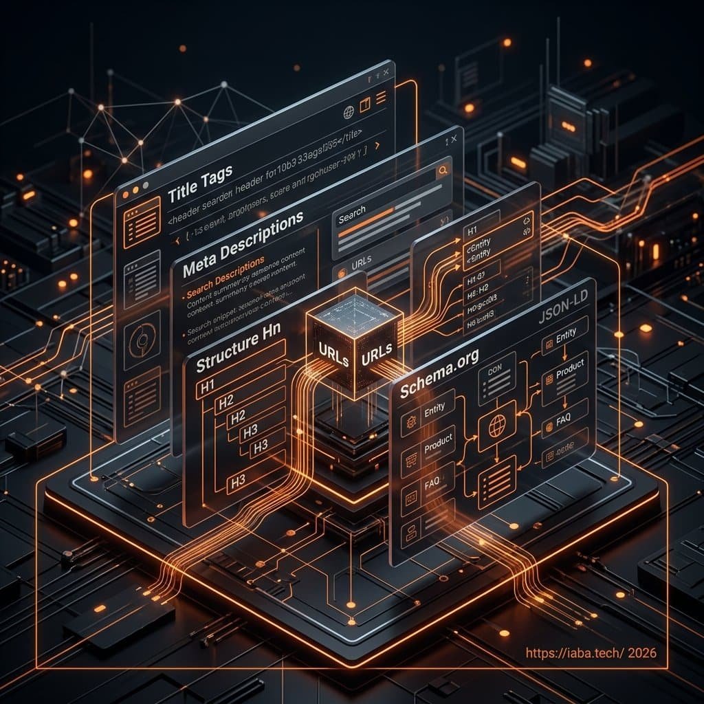Interface logicielle de reprogrammation des balises Title, Meta et données Schema.org optimisées pour l'intention de recherche B2B.