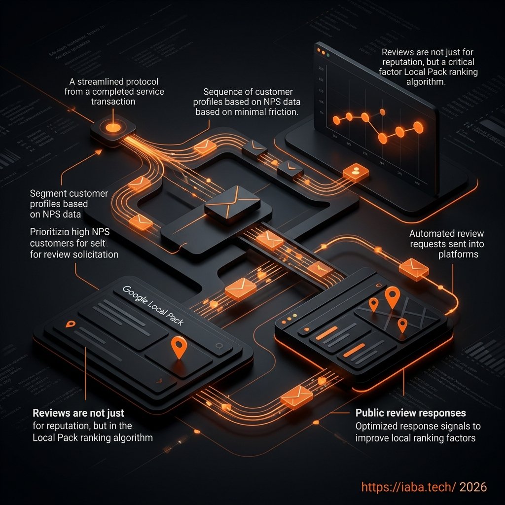 Interface de workflow automatisé pour la sollicitation d'avis clients par SMS et email ciblant l'optimisation du Local Pack Google.