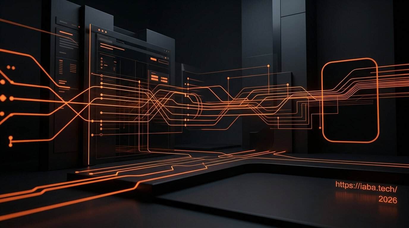 Visualisation conceptuelle de flux de données publicitaires illustrant la précision du système iaba pour l'acquisition SEA B2B.