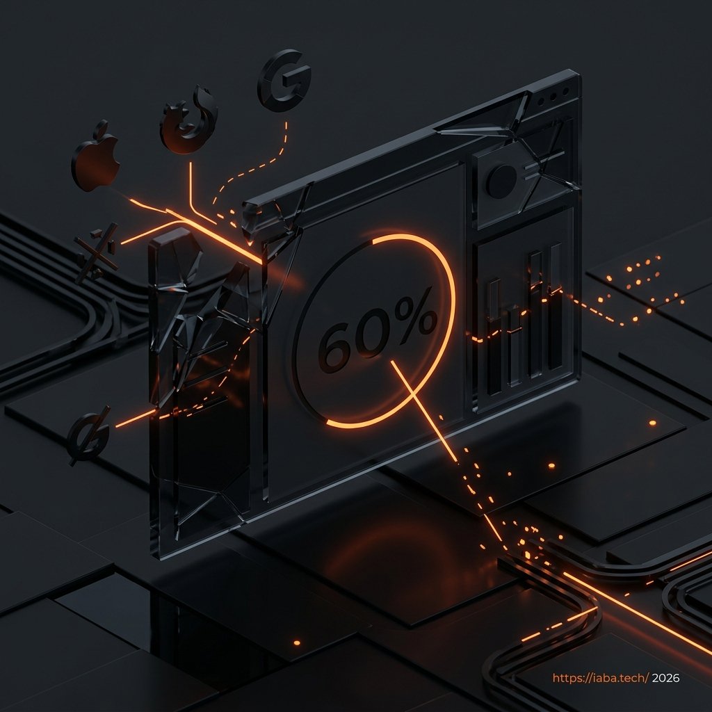 Graphique comparatif montrant un écart de 60% entre le trafic réel et les données capturées par le tracking classique côté client.