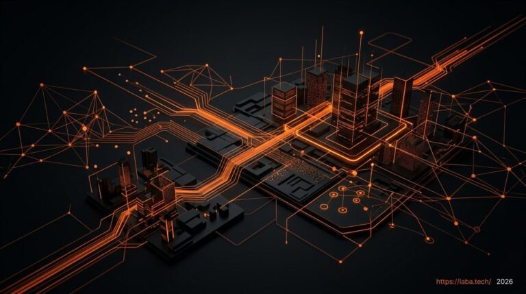 Visualisation abstraite de flux de données sémantiques illustrant l'avantage concurrentiel d'une stratégie de mots-clés B2B.