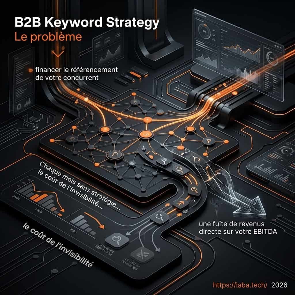 Graphique illustrant la fuite d'audience B2B vers les concurrents en l'absence de stratégie de mots-clés structurée et ciblée.