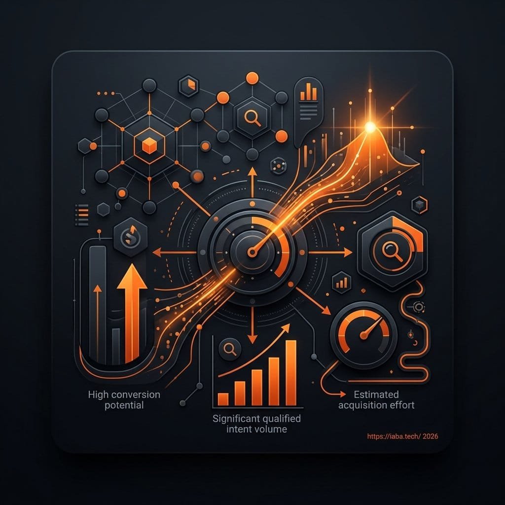 Graphique de priorisation SEO montrant les clusters sémantiques par potentiel de conversion et effort d'acquisition pour optimiser le ROI organique.