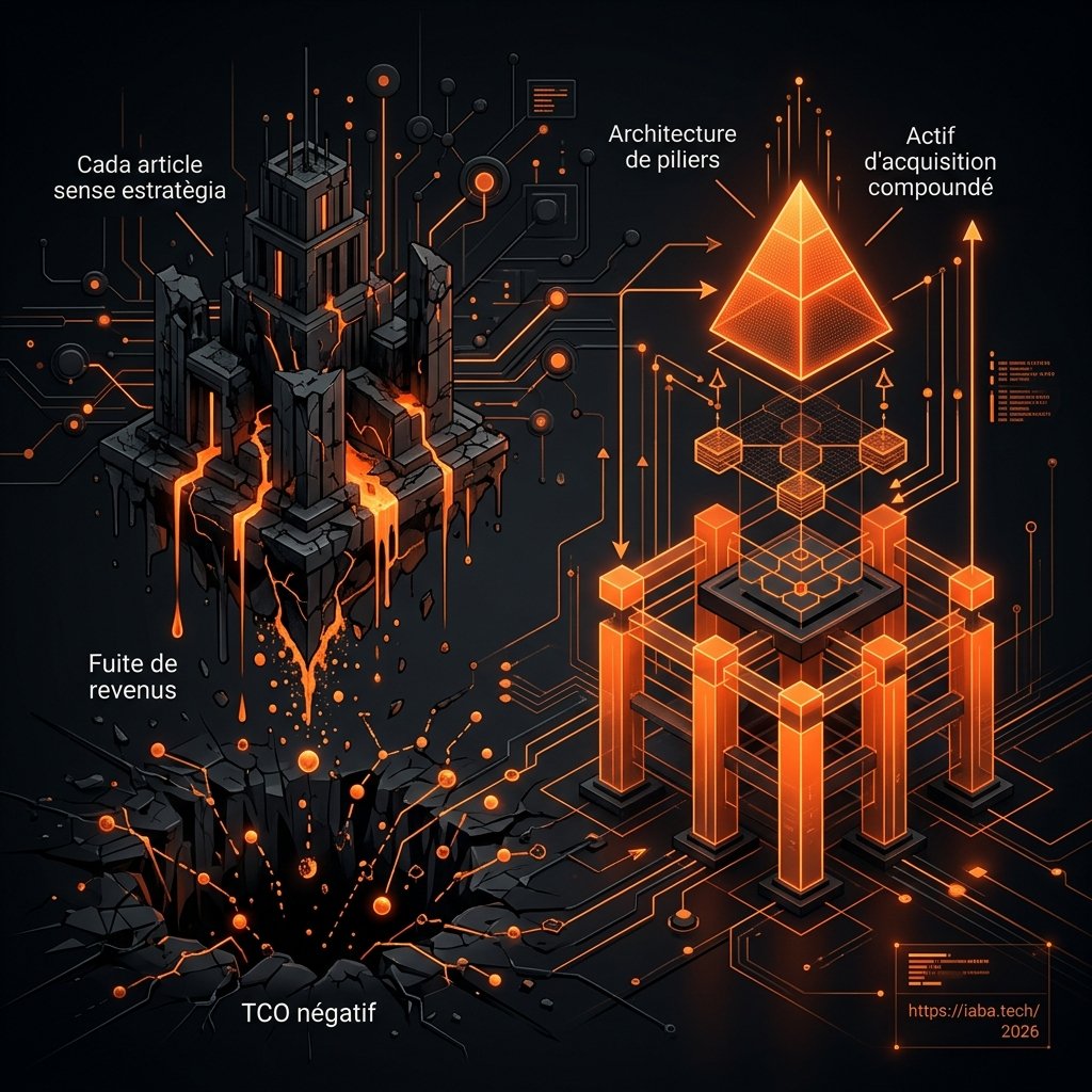 Graphique comparatif montrant les coûts accumulés des articles non optimisés versus l'investissement rentable d'une stratégie SEO structurée.