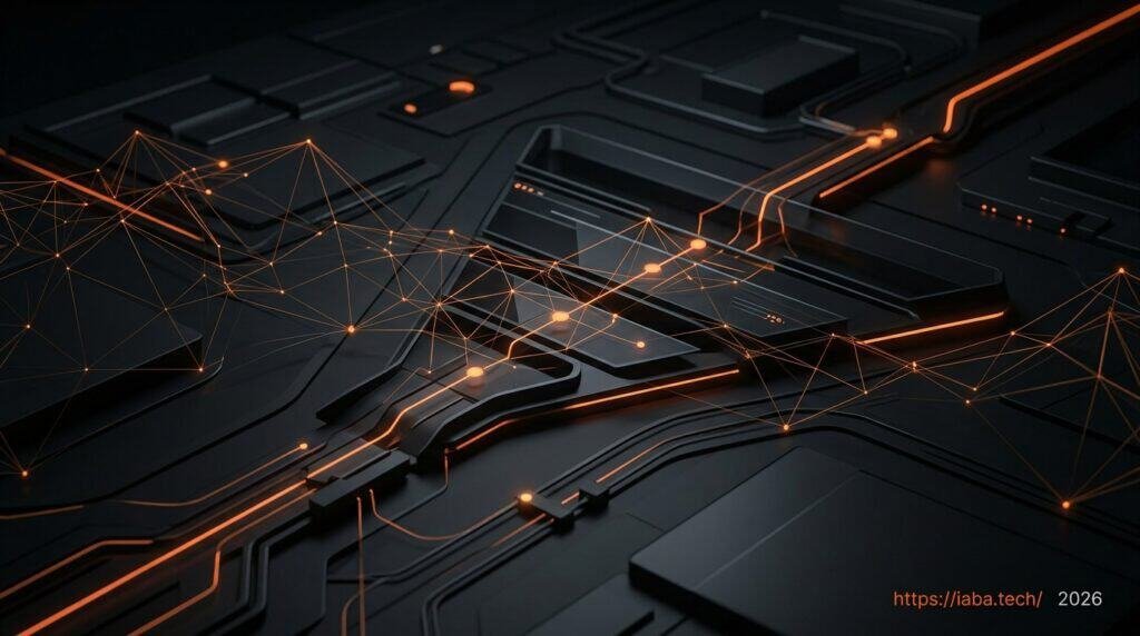 Interface abstraite illustrant un parcours utilisateur fluide et performant, représentant le service UX et CRO dédié aux syndics de copropriété.