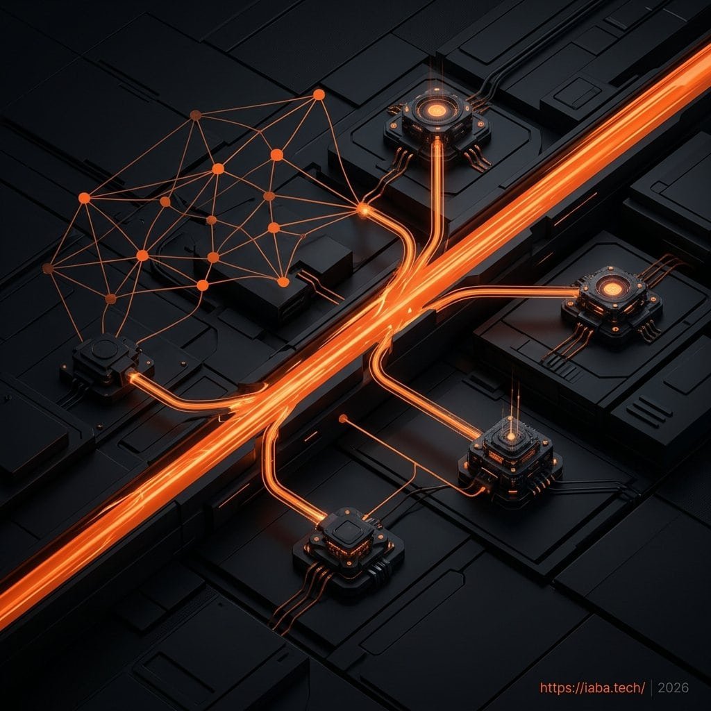 Schéma technique d'une architecture API-first montrant des appels directs pour workflows critiques et réduction de latence.