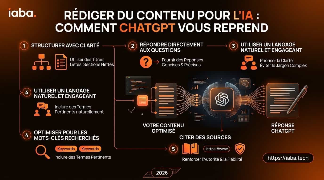 Infographie processus en 5 étapes pour optimiser la rédaction de contenu web pour ChatGPT en 2026