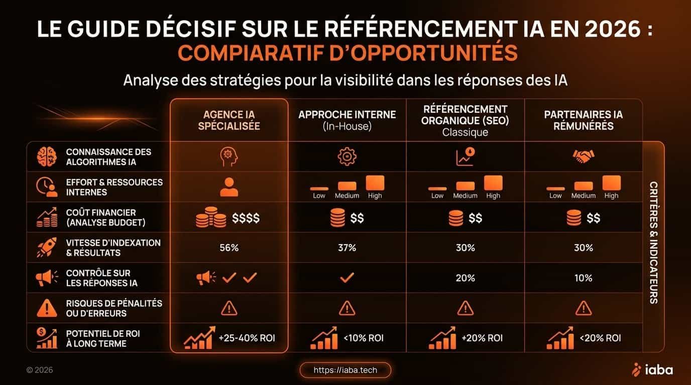 Tableau comparatif ROI GEO internalisé vs agence spécialisée