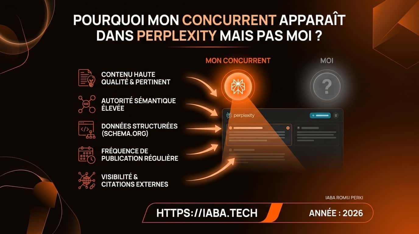 Infographie : 5 critères d'indexation IA expliquant l'écart de visibilité sur Perplexity
