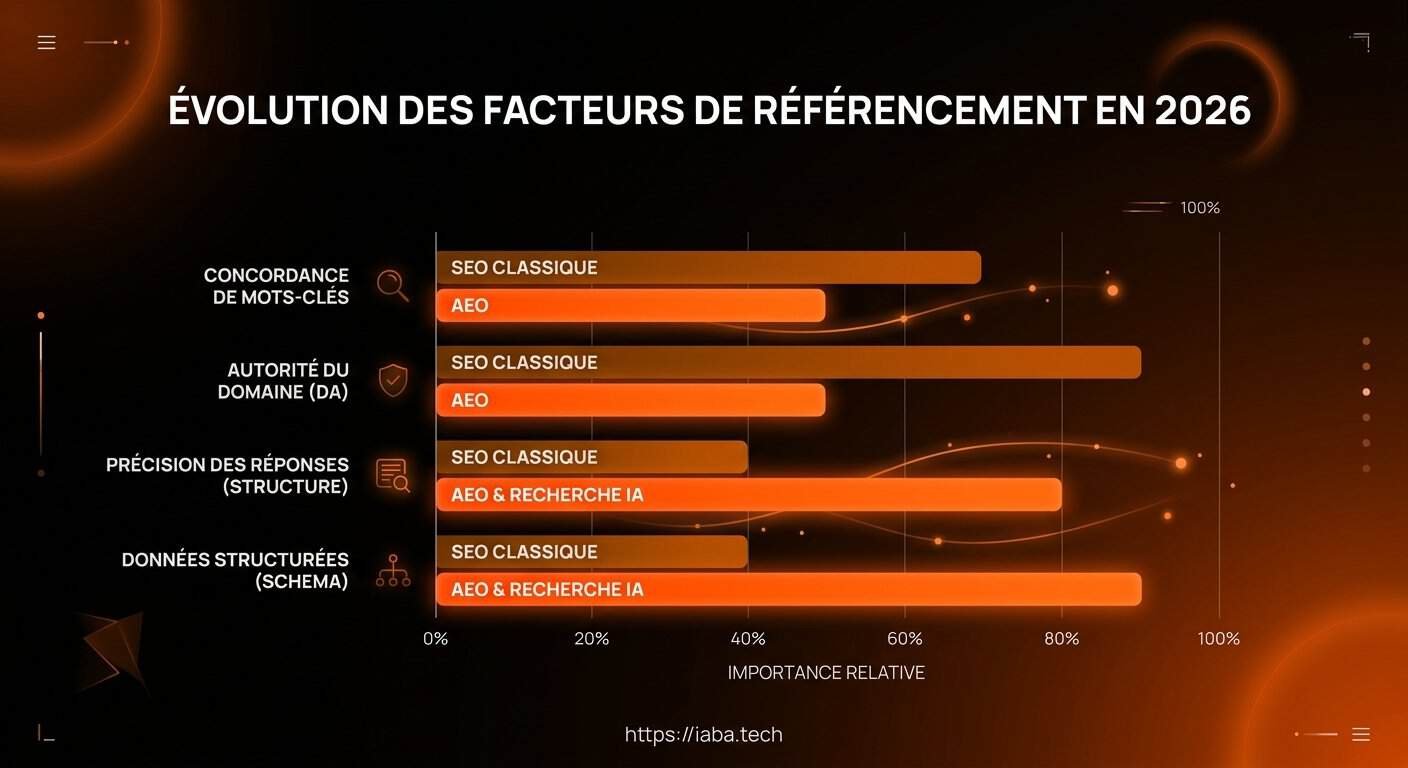 Graphique de l'évolution de la part de recherche AEO face au SEO traditionnel