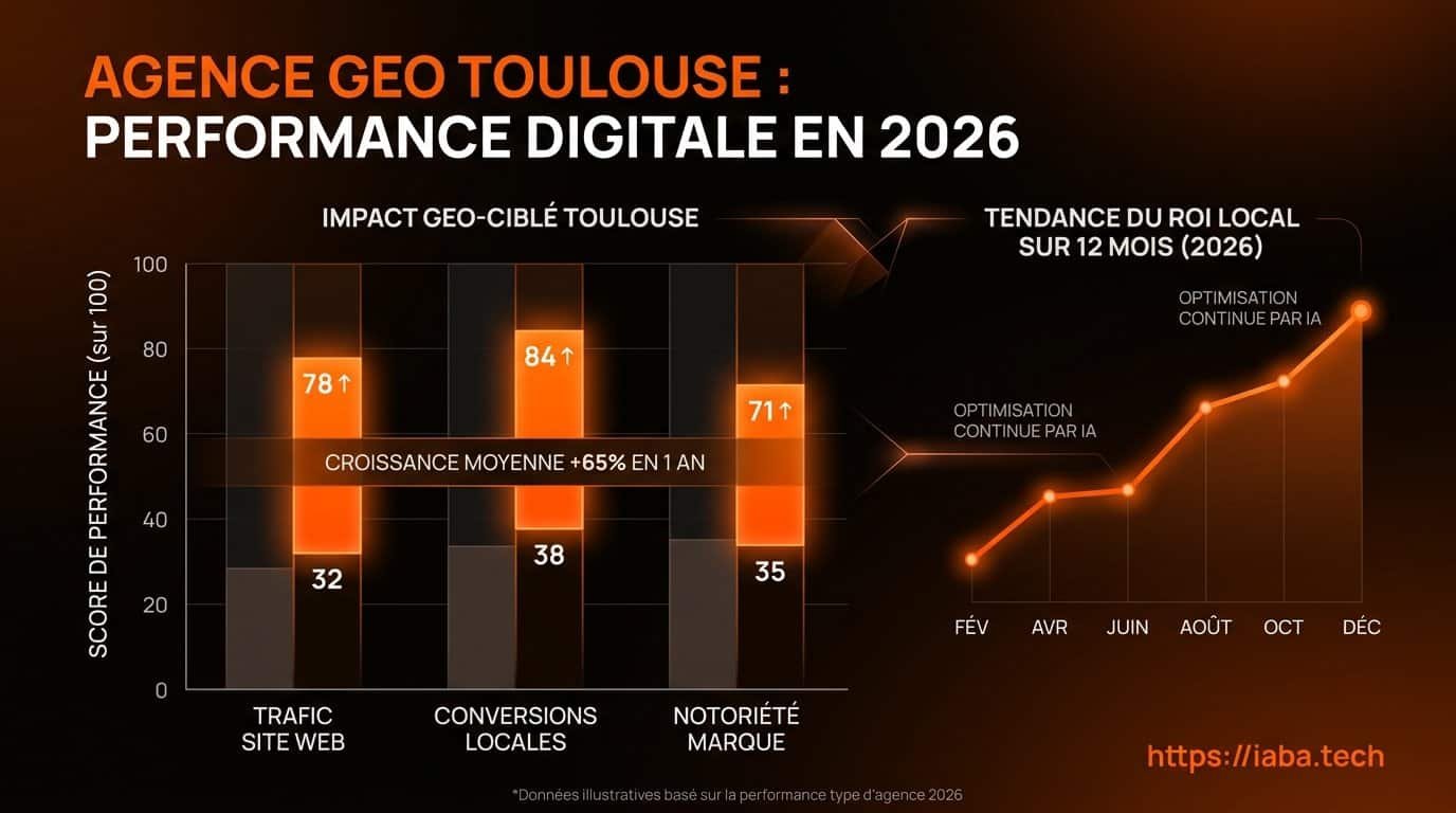 Agence GEO Toulouse 2026 : Référencement IA B2B 2 Graphique : croissance du trafic IA générative pour les entreprises à Toulouse sur 18 mois