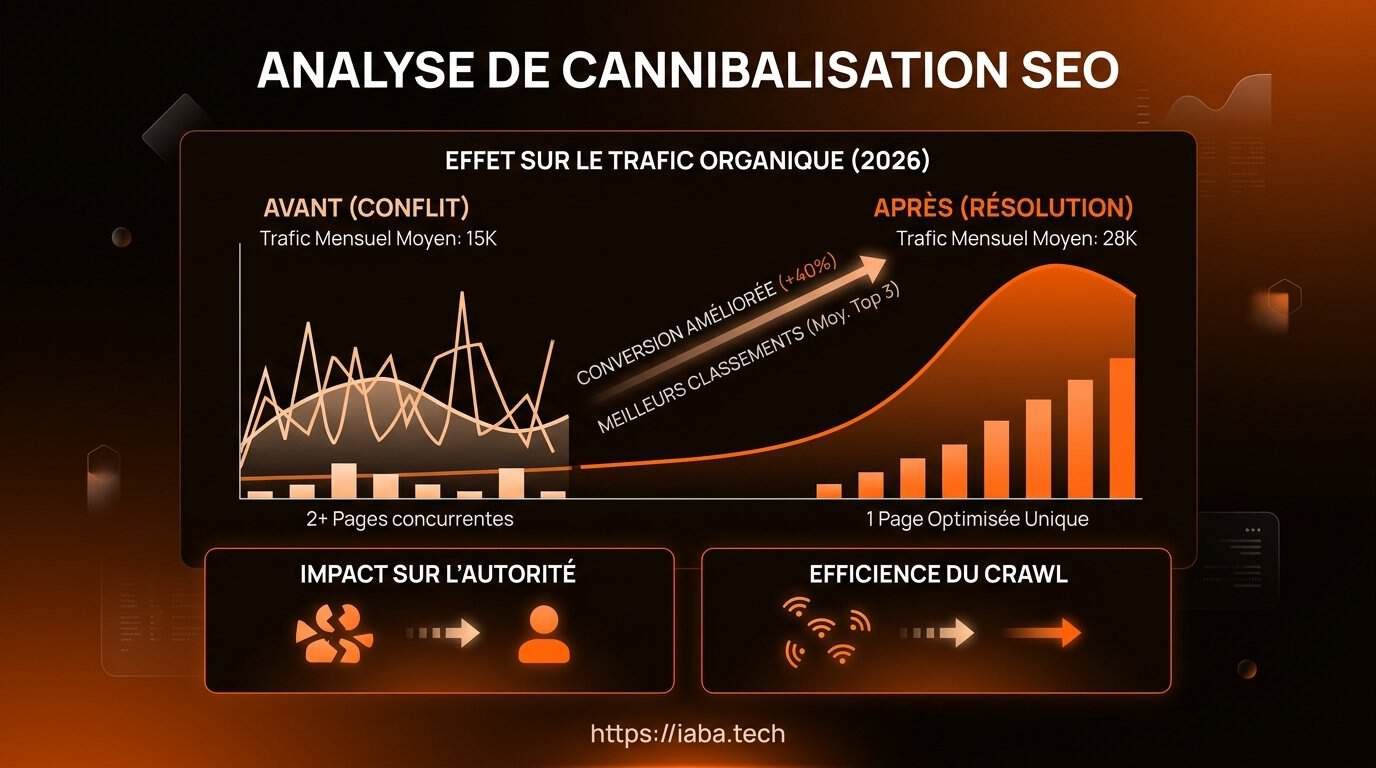 Graphique de chute du trafic organique lié à la cannibalisation SEO sur deux URLs concurrentes