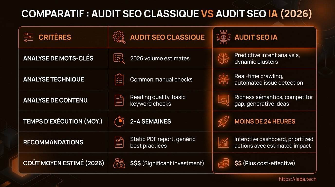 Comparatif des outils d'audit SEO par IA en 2026 : crawling, analyse sémantique NLP, reporting