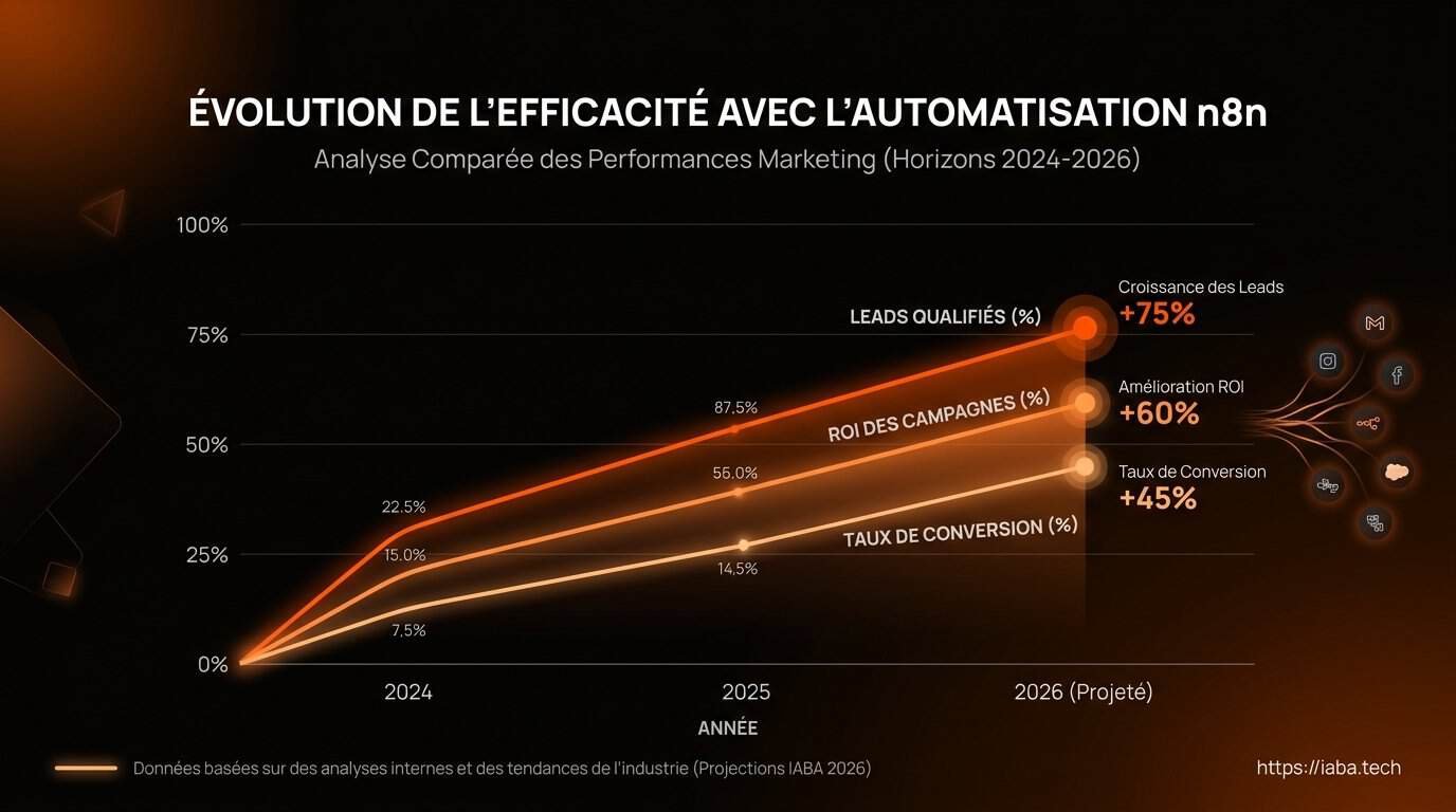 Graphique de croissance de l'adoption de n8n vs SaaS propriétaires entre 2022 et 2026