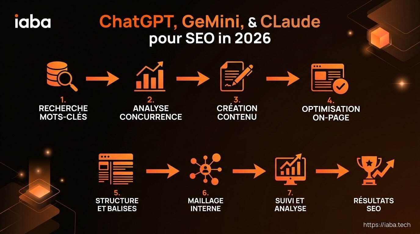 ChatGPT, Gemini ou Claude pour le SEO ? Comparatif 2026 4 Schéma de workflow SEO intégrant Gemini Claude et ChatGPT