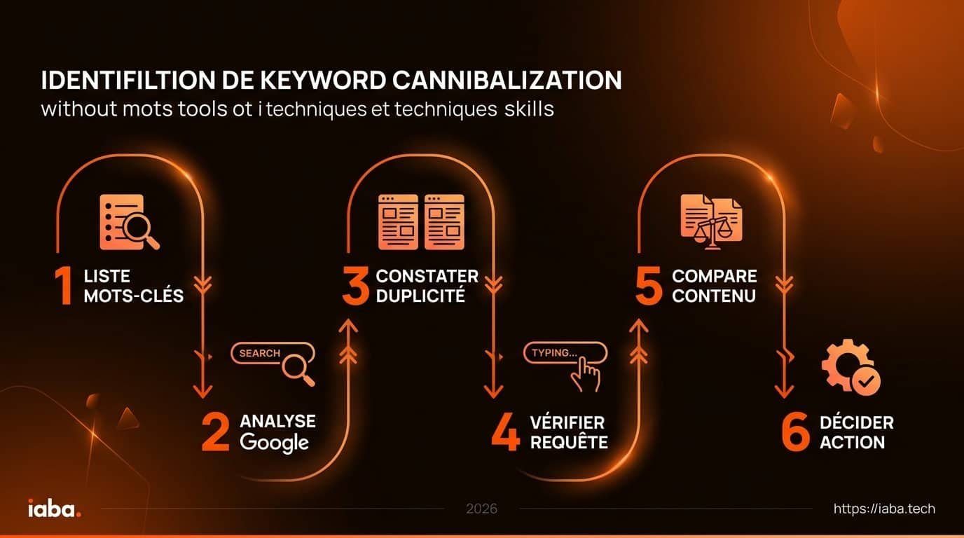 Cannibalisation SEO : la détecter gratuitement en 2026 6 Schéma de processus pour corriger la cannibalisation SEO en 4 étapes en 2026
