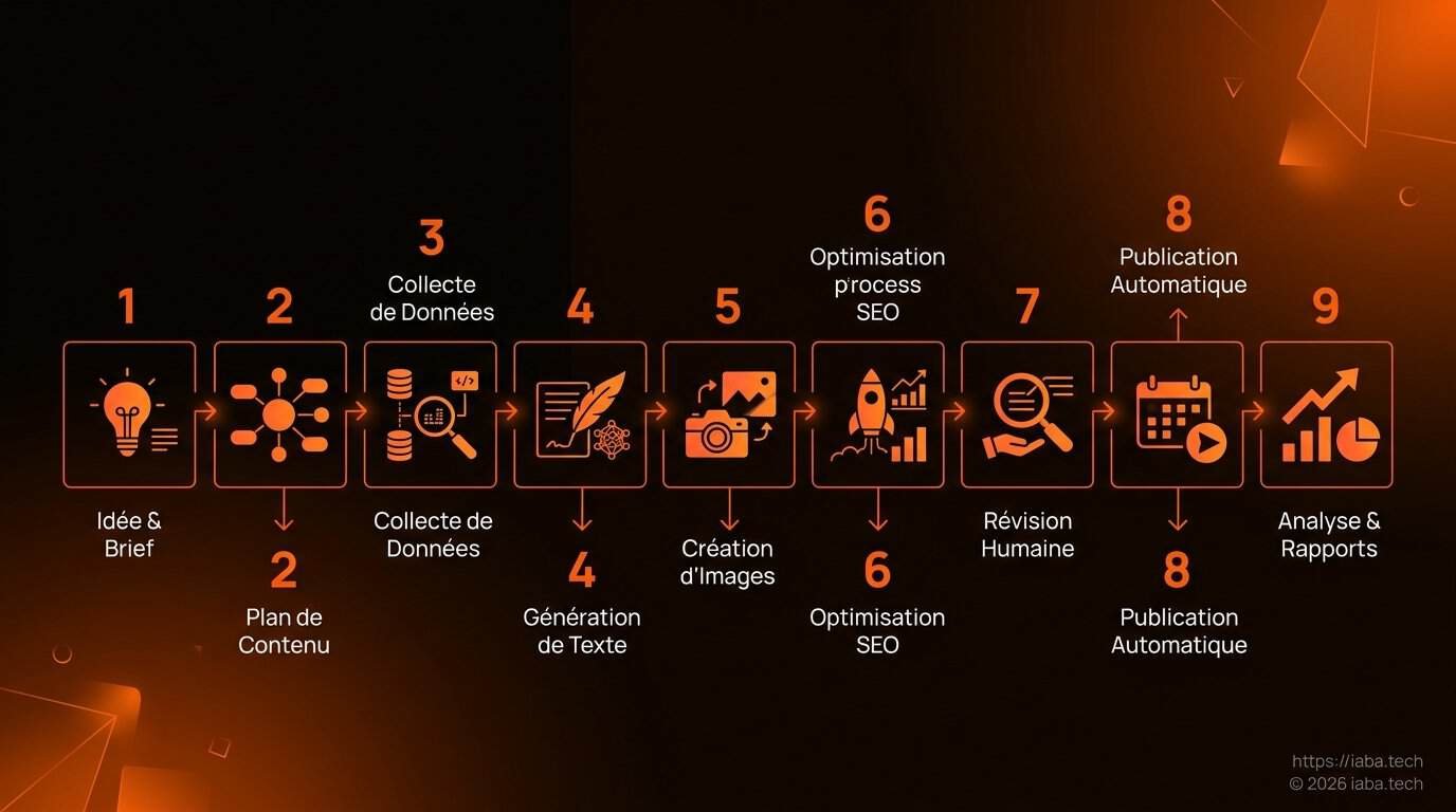 Schéma : workflow d'optimisation du contenu généré par IA pour Google en 2026