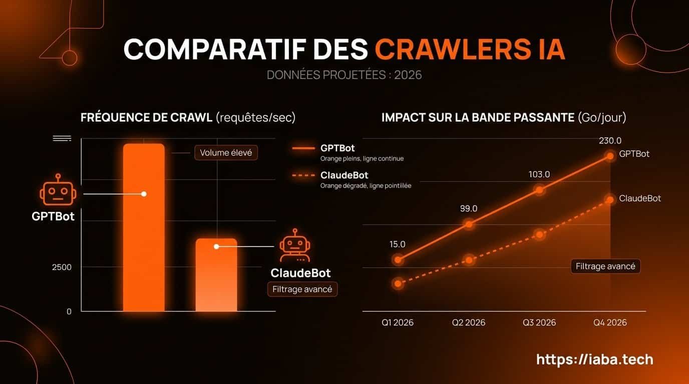 Comparaison du volume d'indexation GPTBot vs ClaudeBot sur sites WordPress — crawlers IA GPTBot ClaudeBot