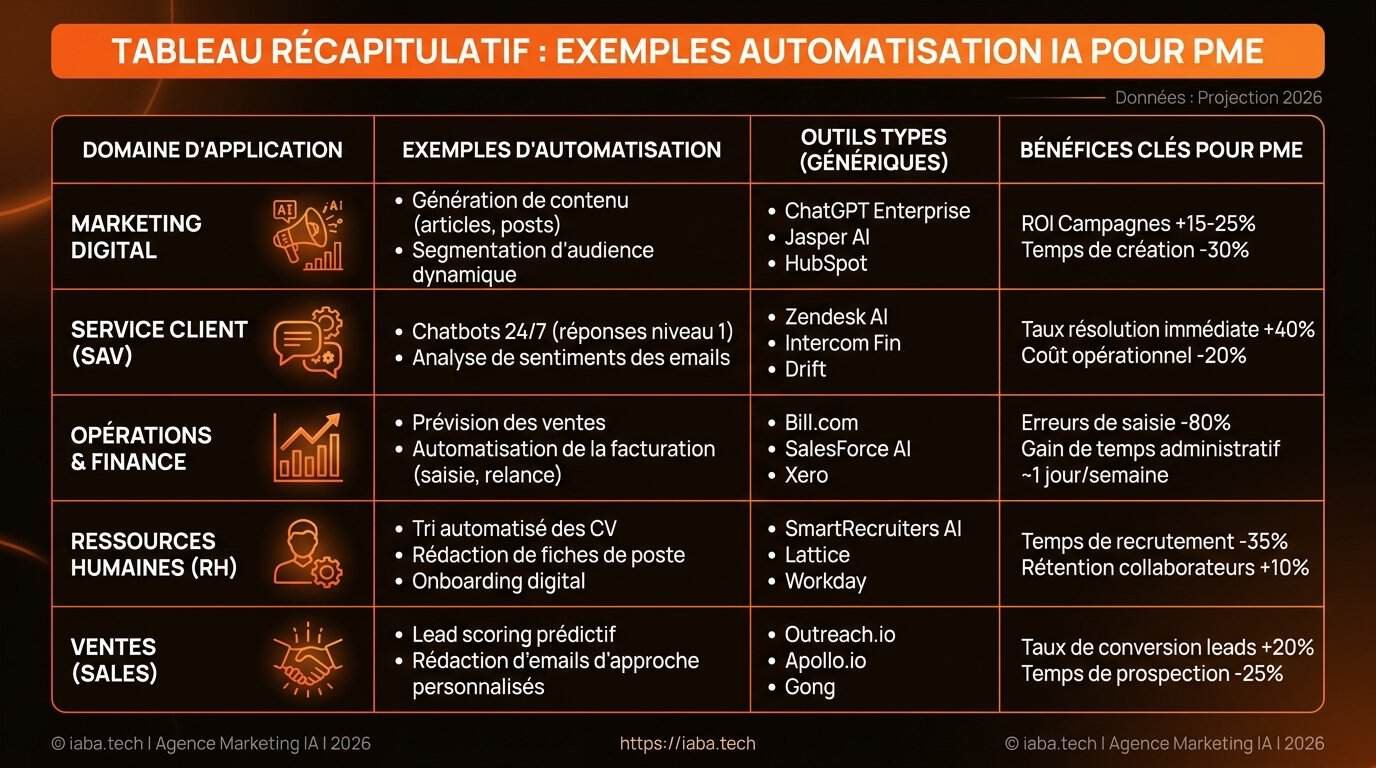 Tableau comparatif des solutions d'automatisation IA pour PME en 2026