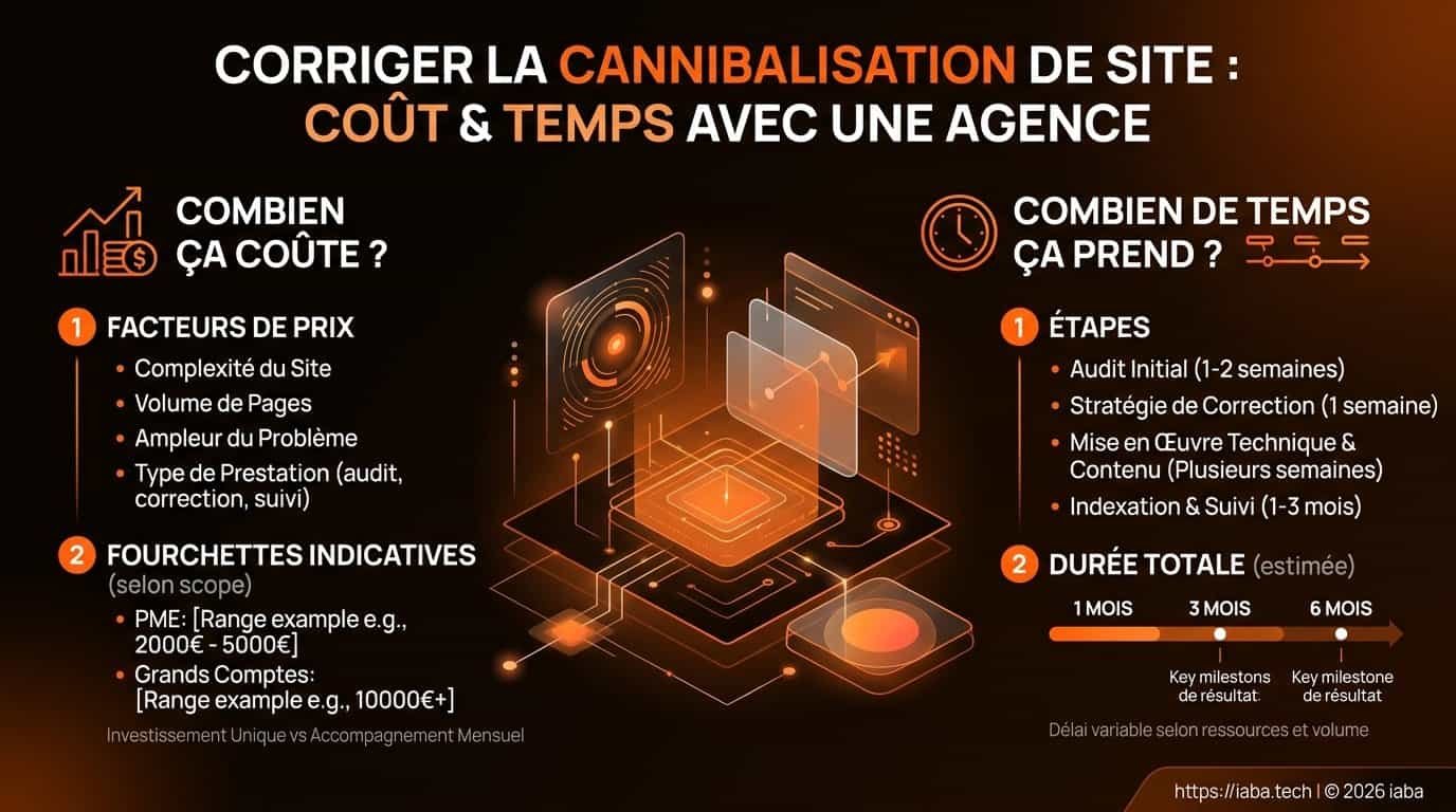 Cannibalisation SEO : prix et délais d'une agence en 2026 3 Infographie tarifs et délais 2026 pour résoudre la cannibalisation SEO