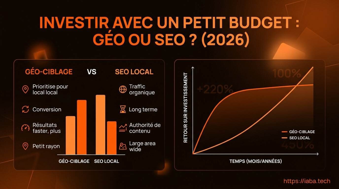 Graphique du ROI estimé entre SEO et GEO sur 12 mois pour un petit budget marketing