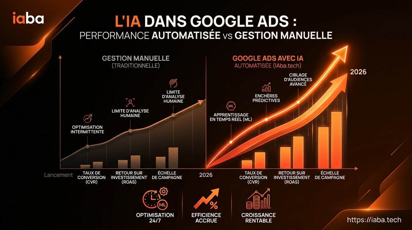 Google Ads et IA en 2026 : automatiser sans perdre le contrôle 3 Comparaison du ROAS entre campagnes Google Ads manuelles et automatisées par IA