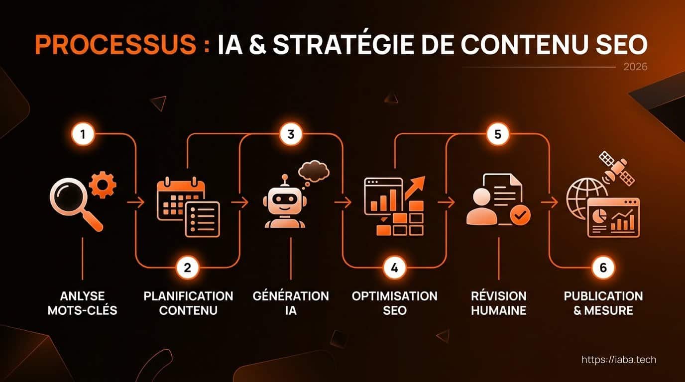 Schéma de processus : automatisation de la stratégie de contenu SEO par l'IA