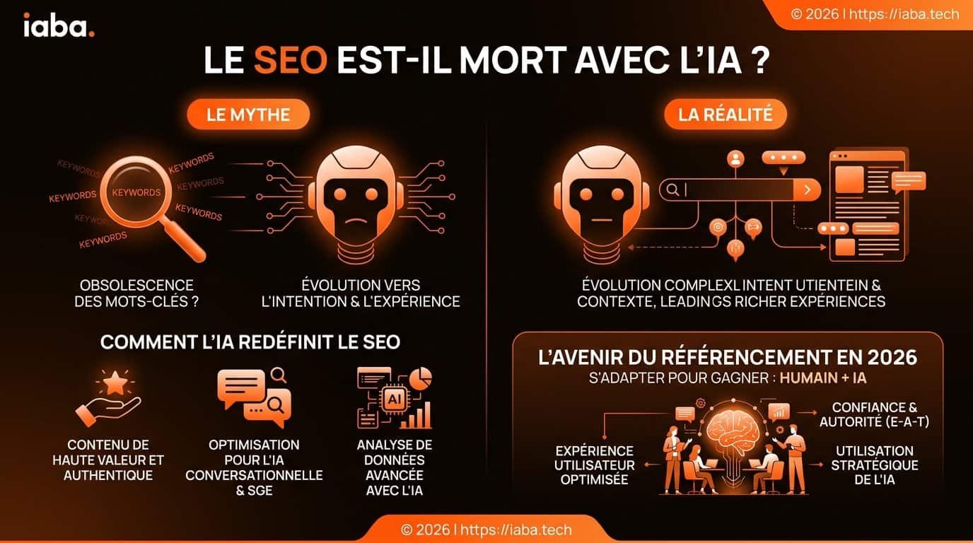 Le SEO est-il fini avec l'IA ? Stratégie PME B2B 2026 2 Infographie comparant le SEO traditionnel et l'optimisation GEO pour les moteurs IA en 2026