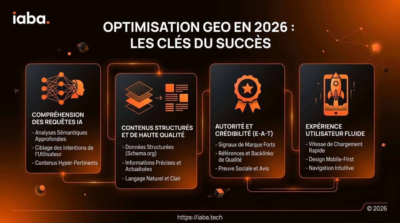 Schéma étape par étape de l'optimisation GEO pour l'architecture RAG des LLM