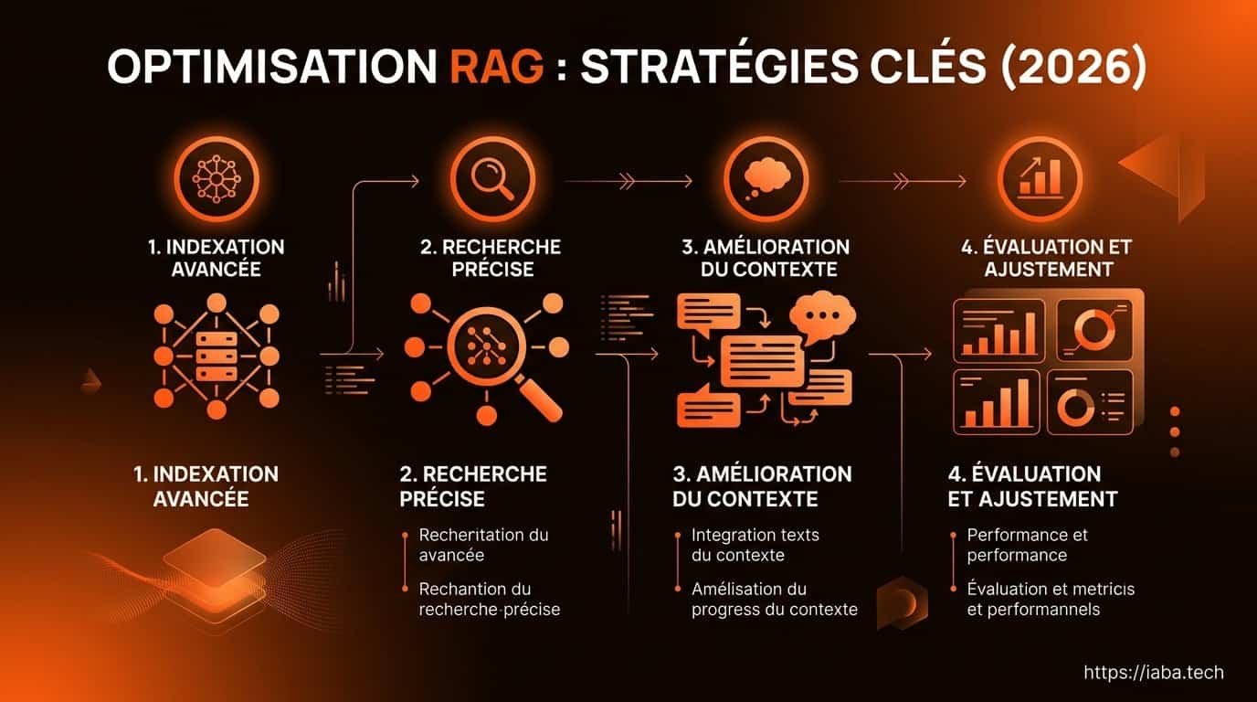 Processus en 5 étapes de l'optimisation RAG : base vectorielle, recherche sémantique, LLM