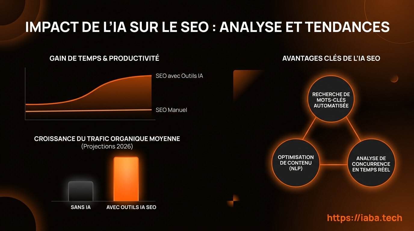 Graphique de comparaison des gains de productivité entre outils IA SEO et méthodes manuelles
