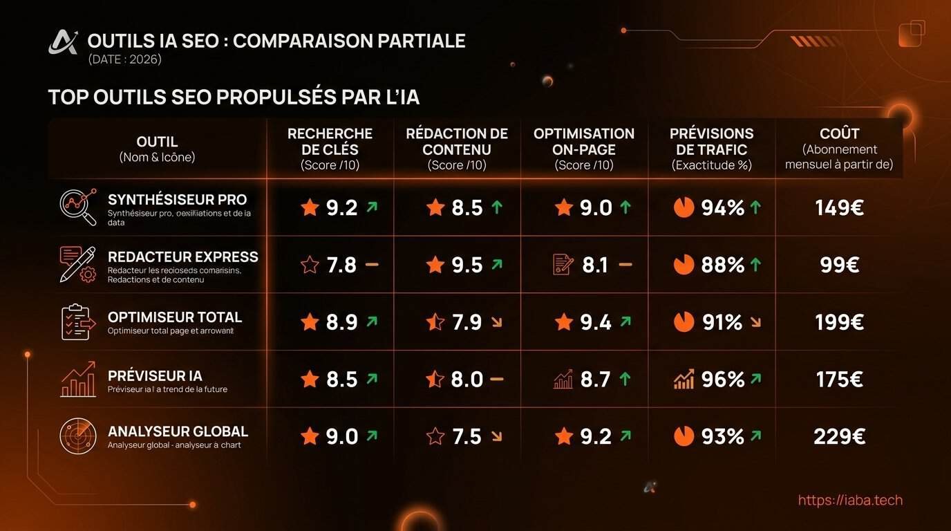 Tableau comparatif des fonctionnalités d'un outil d'optimisation SEO IA gratuit vs payant