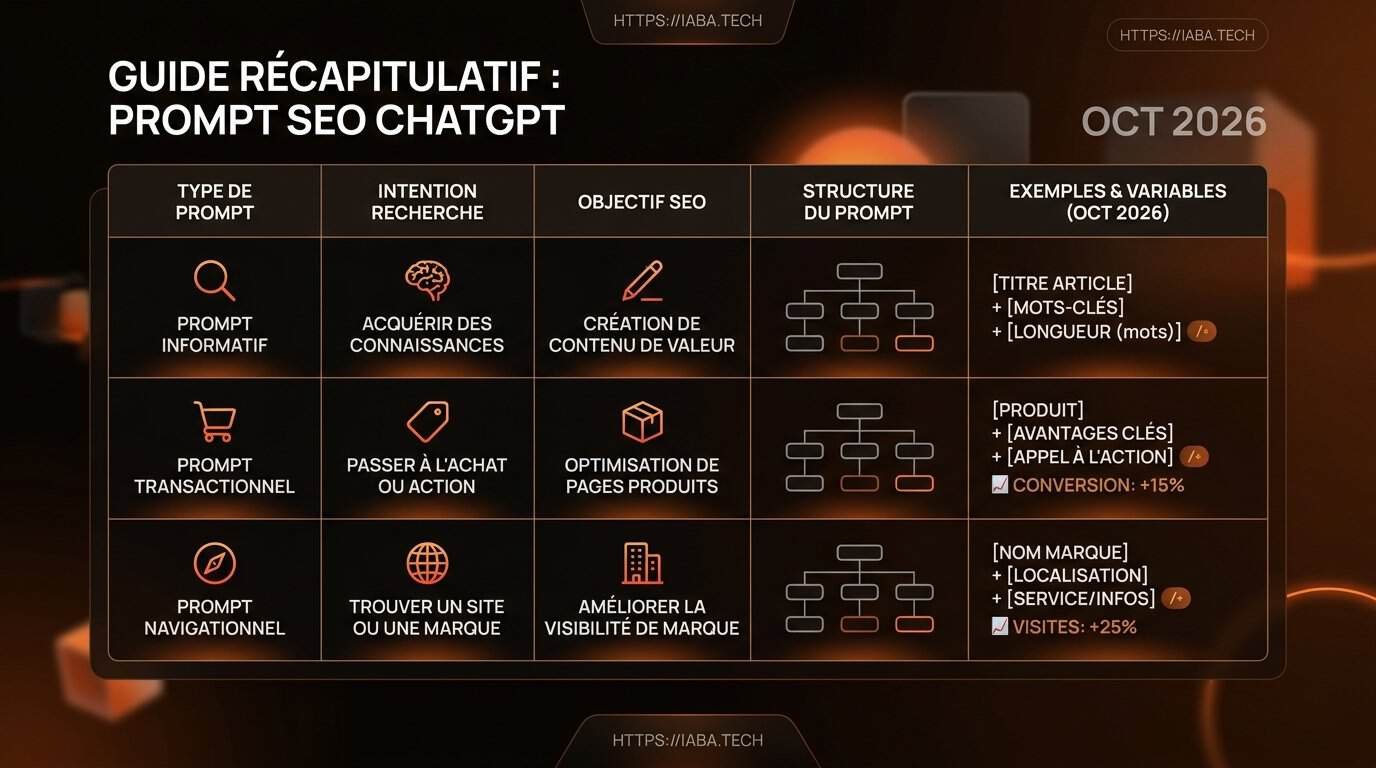 Tableau comparatif des prompts SEO ChatGPT par cas d'usage