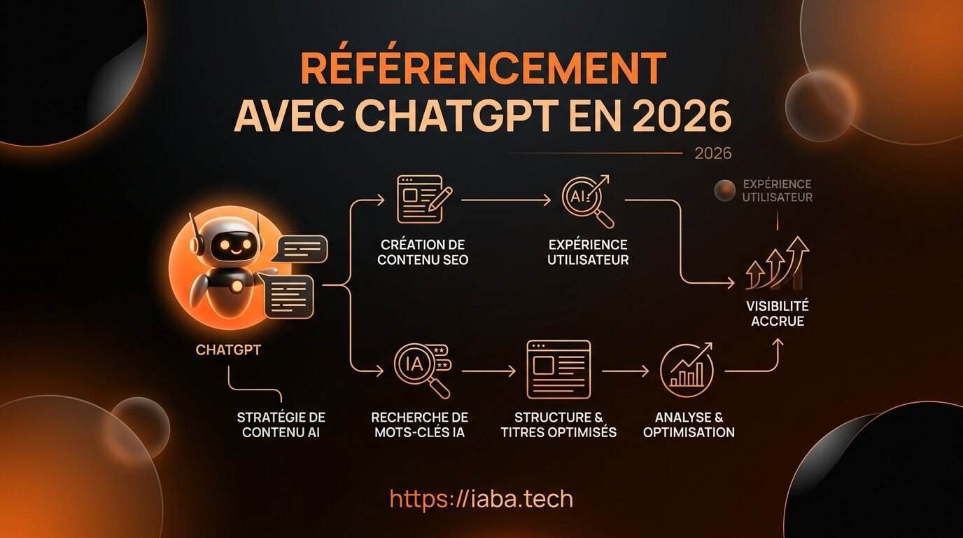 Référencement ChatGPT : Comment être cité par l'IA (2026) 3 Infographie du référencement ChatGPT en 2026 : piliers de l'optimisation des réponses et indexation IA