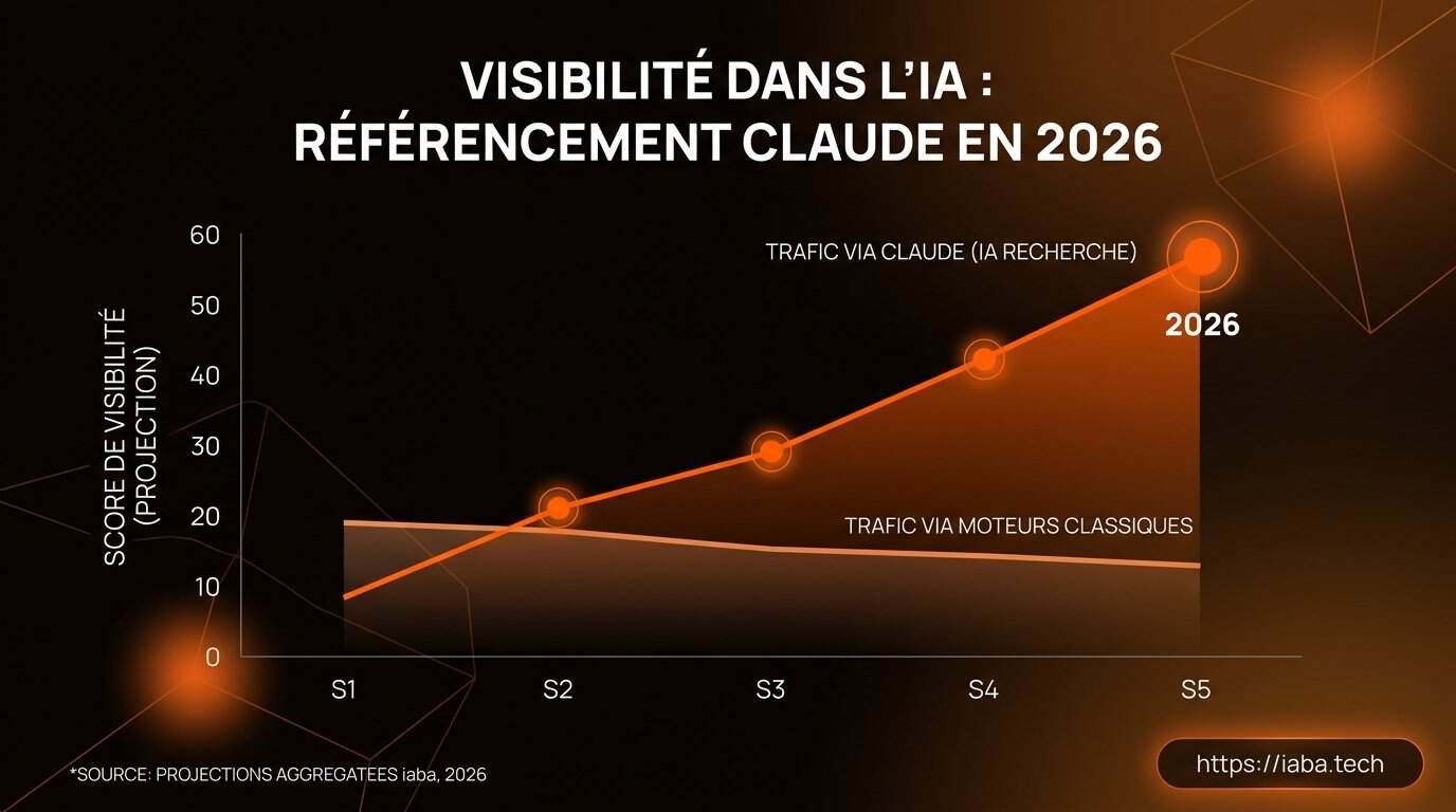 Référencement Claude AI : Comment Être Cité en 2026 4 Graphique évolution visibilité organique référencement Claude sur 12 mois 2026