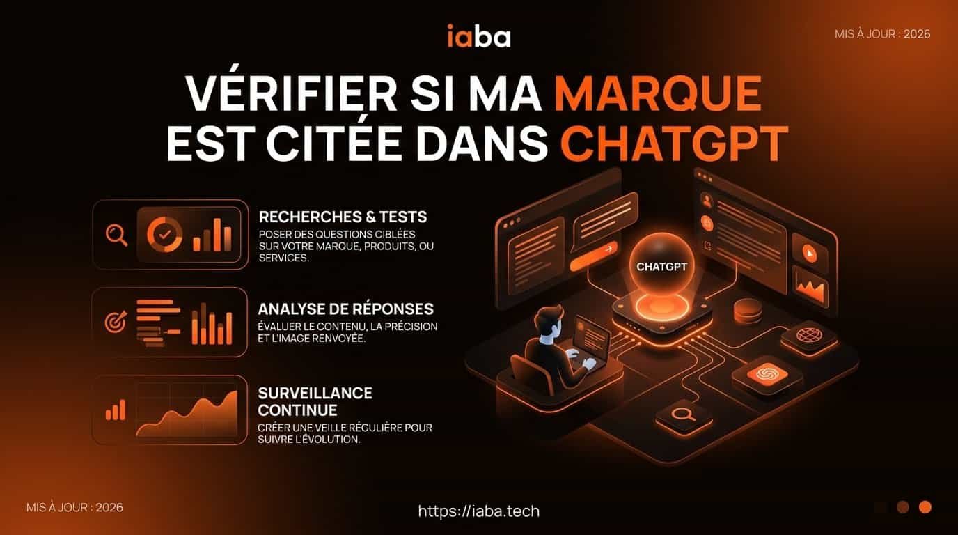 Infographie de la méthode pour vérifier la présence d'une marque dans ChatGPT en 2026