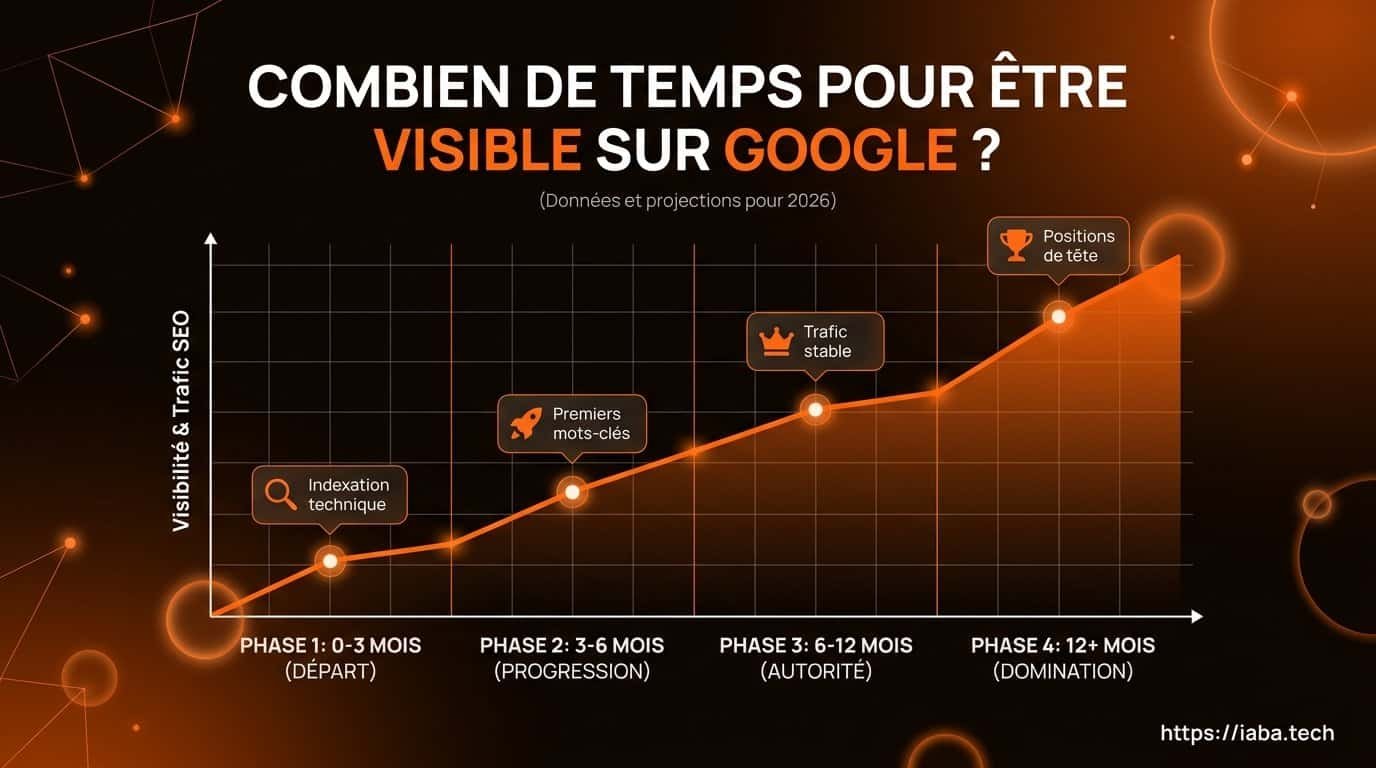 Combien de temps pour être visible sur Google ? 3 Courbe de progression de la visibilité SEO entre 3 et 12 mois pour un site optimisé