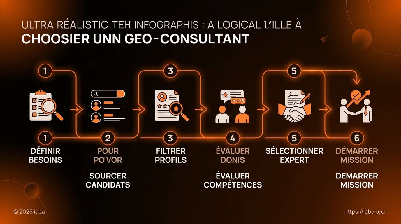 Comment choisir un consultant GEO expert en 2026 ? 5 Schéma de processus : de l'audit des compétences techniques à la validation des stratégies d'optimisation pour moteurs génératifs en 2026