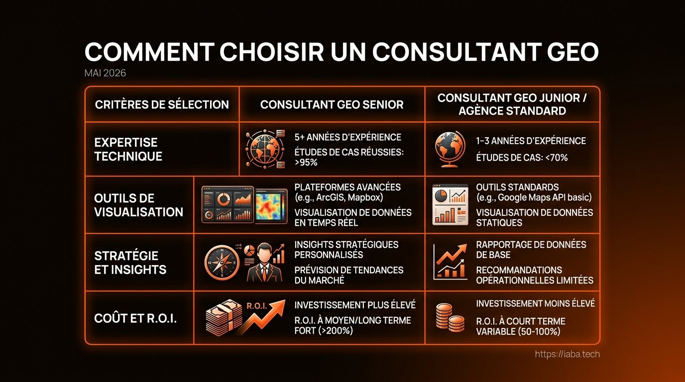 Comment choisir un consultant GEO expert en 2026 ? 4 Tableau : comparatif des critères de sélection d'un consultant GEO en 2026
