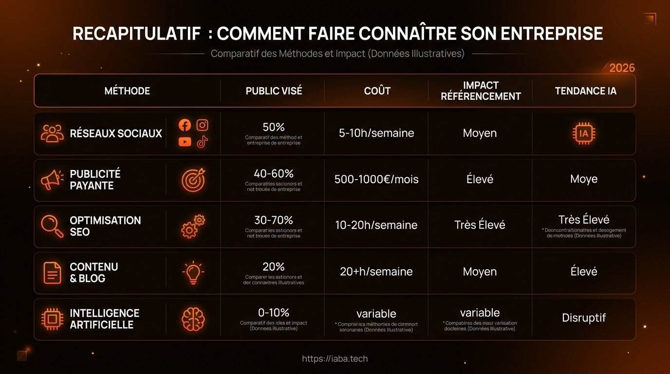 Tableau comparatif des leviers marketing 2026 pour la visibilité