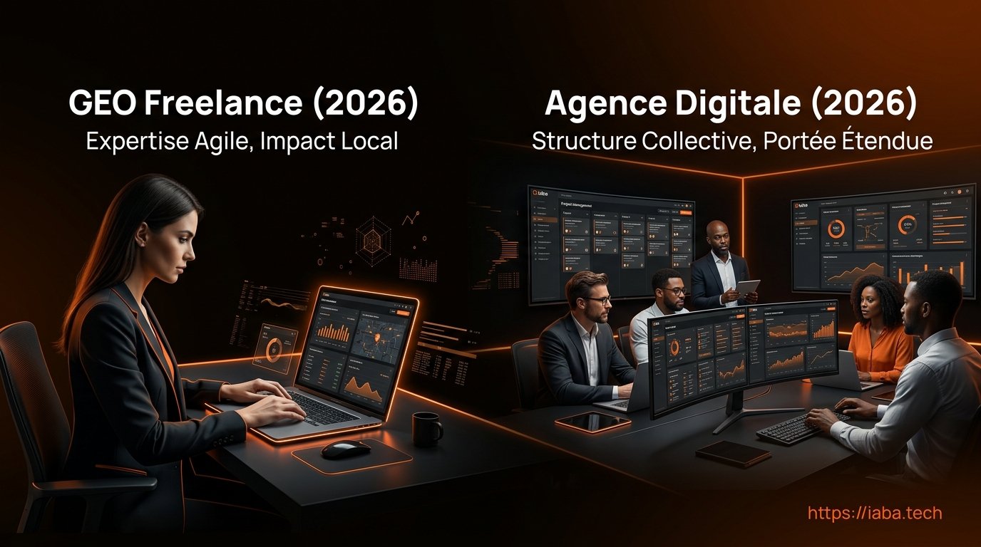 Consultant GEO freelance ou agence : le comparatif 2026 1 Comparaison entre un consultant SEO freelance et une agence spécialisée pour le référencement naturel